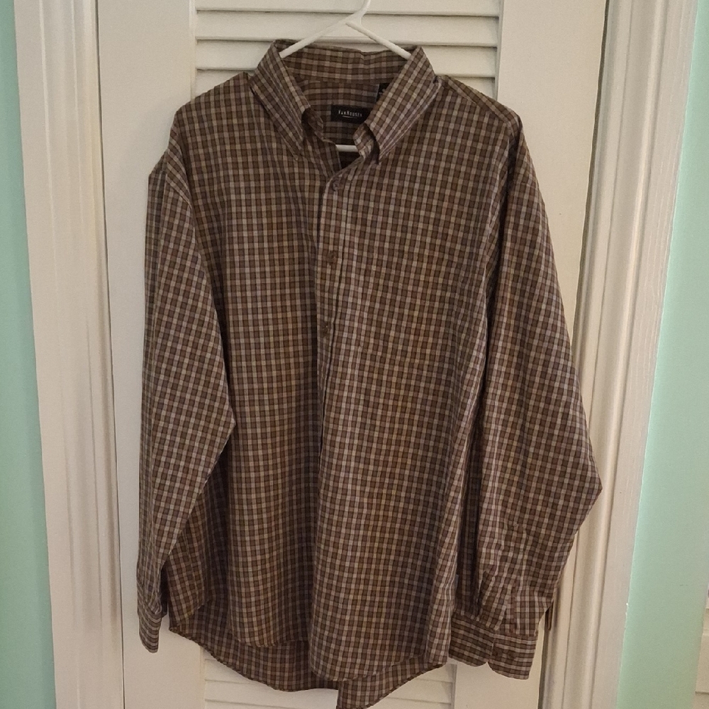 Van Heusen L Men's Brown and Tan Checkered Button Down Shirt